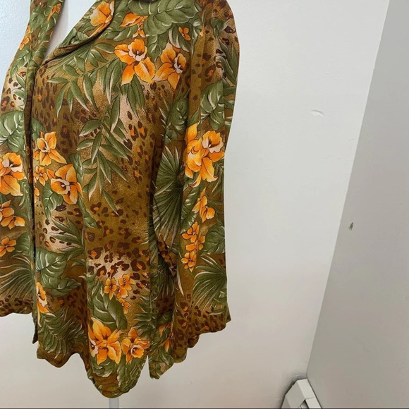 Vintage Blouse Top Woman 1X Floral Leaf Print 3/4 Sleeve Button Front Office - Picture 8 of 11